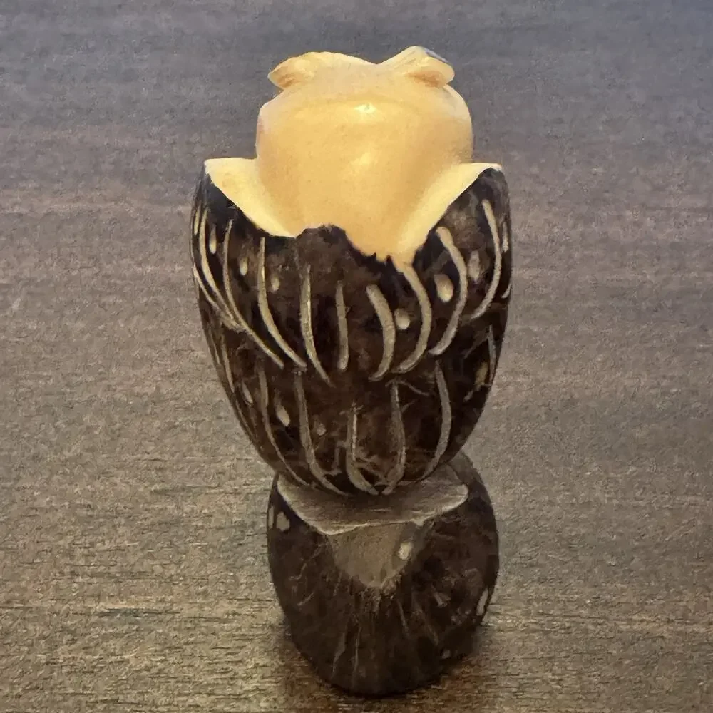 Owl Hand Carved Tagua Nut Vegetable Ivory Figurine Wise Owl Totem Birds Wisdom